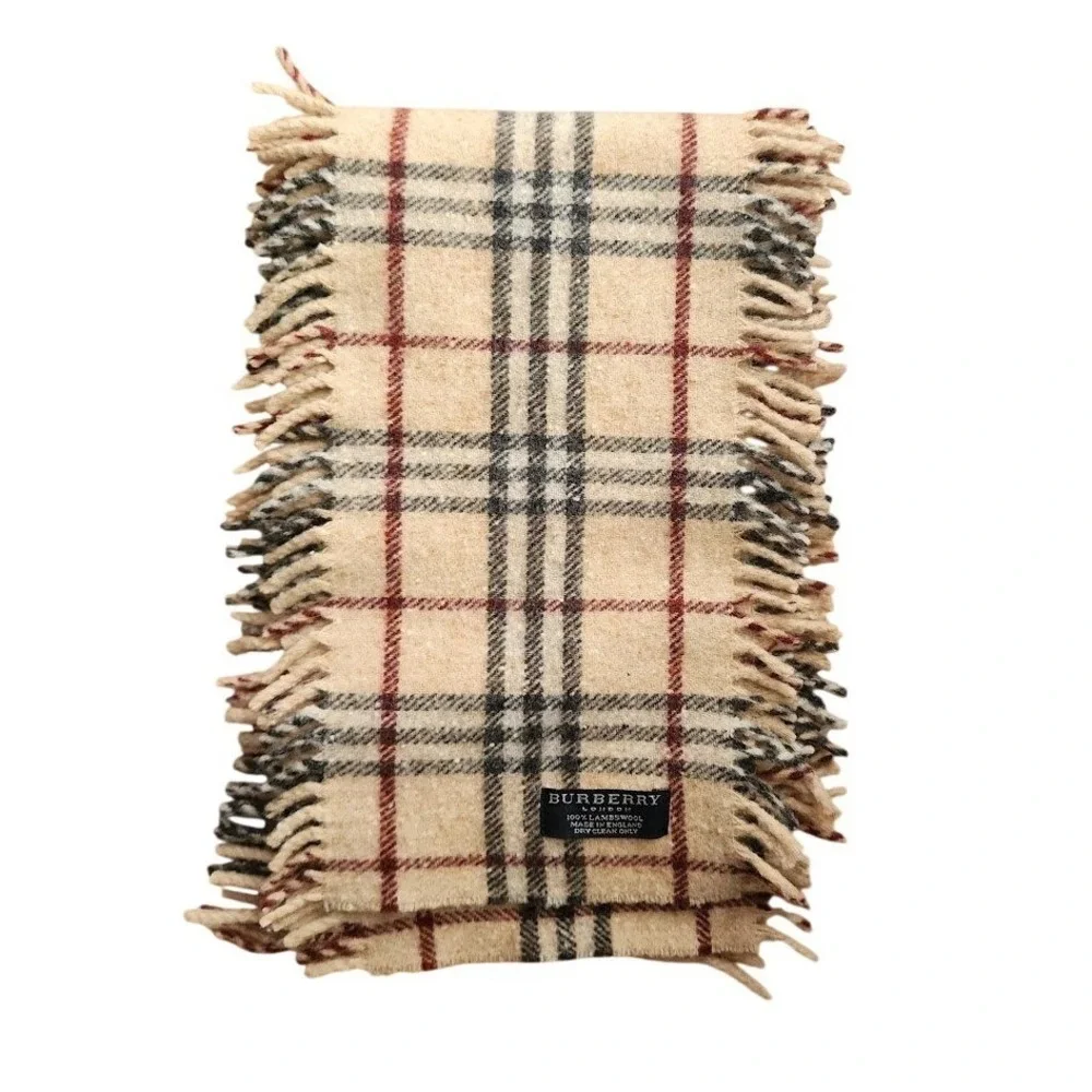 BURBERRY London Nova Check Fringe Lambswool Scarf Made in England‎ Vintage 104x7